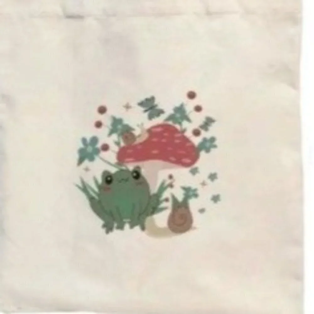 Frog & Mushroom Print Canvas Shopper Tote Bag
